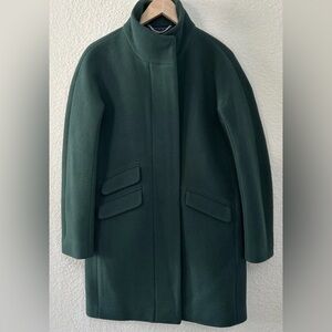 J.Crew size 2 dark green stadium cloth cocoon coat wool blend zip up J5536